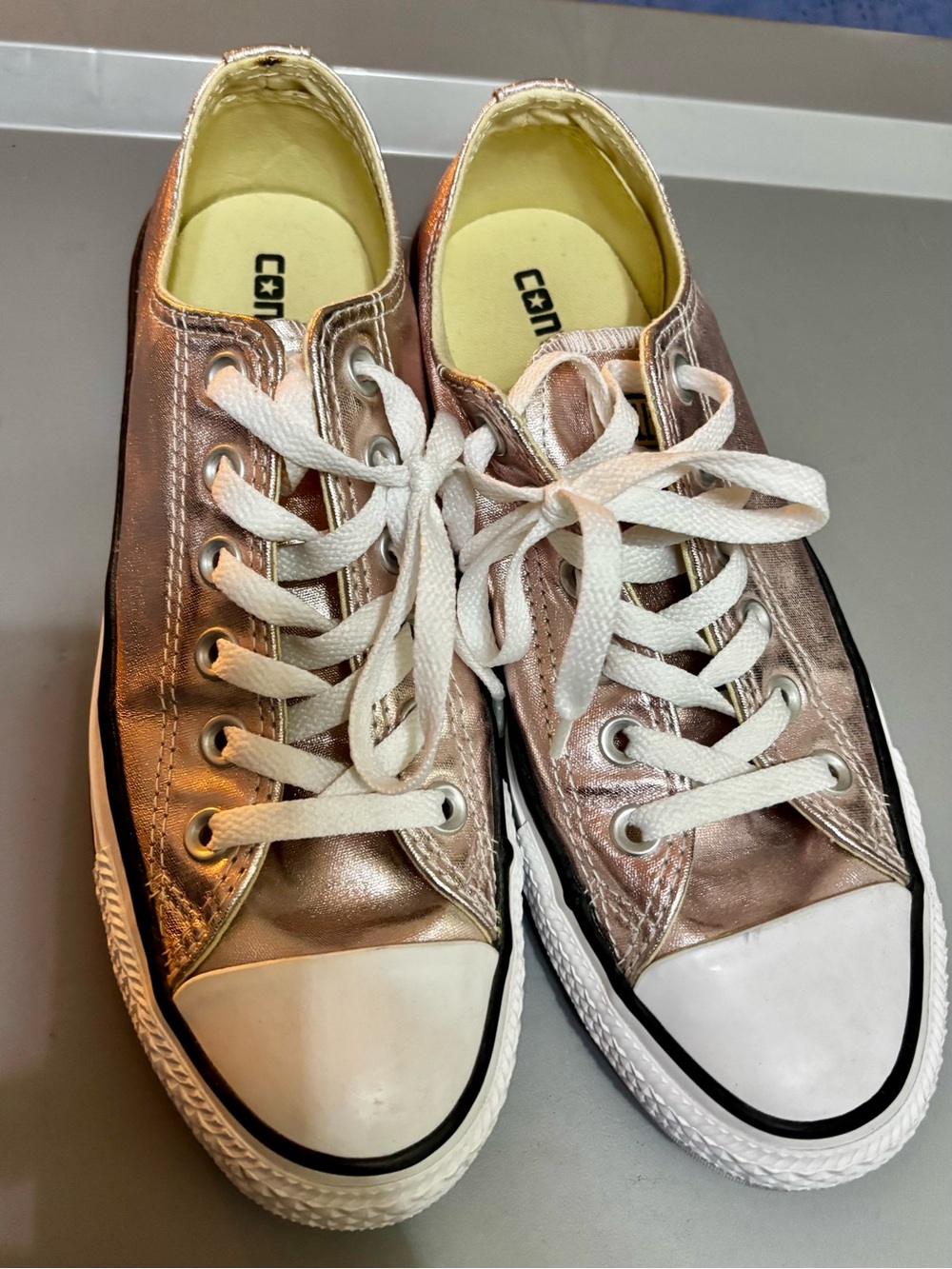 Converse Rose Gold Metallic Low Top Sneakers with White Details